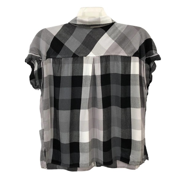 Rock & Replubic Black & White Plaid Cap Sleeve Flannel Shirt XL - Picture 2 of 5